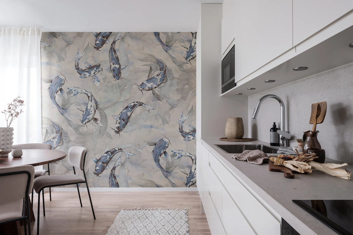 Koi, Blue Mural Wallpaper - room preview 03
