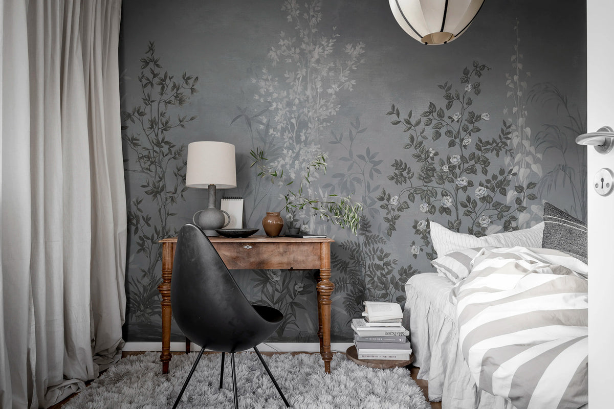 Chinoiserie Haze, Blue Mural Wallpaper - room preview 03
