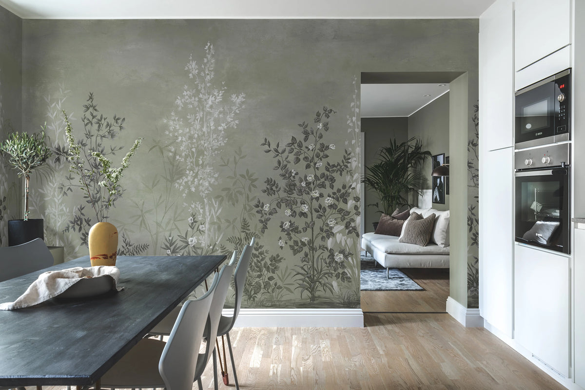 Chinoiserie Haze, Green Mural Wallpaper - room preview 03