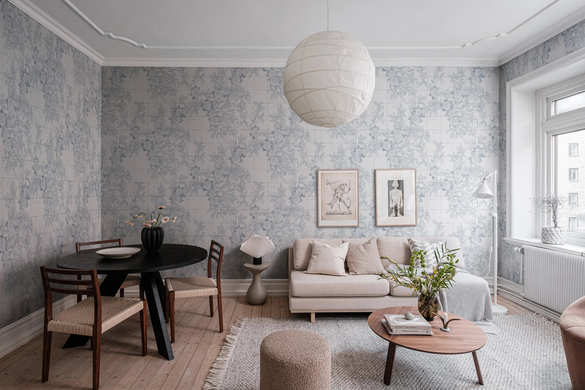 Rose Tiles, Blue Mural Wallpaper - room preview 03