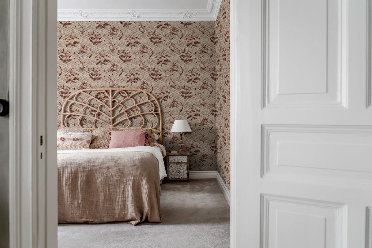 Floral Ripple Rust Mural Wallpaper - room preview 03