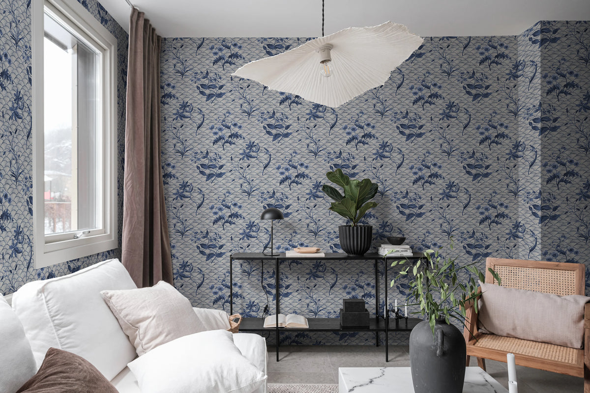 Floral Ripple Blue Mural Wallpaper - room preview 03