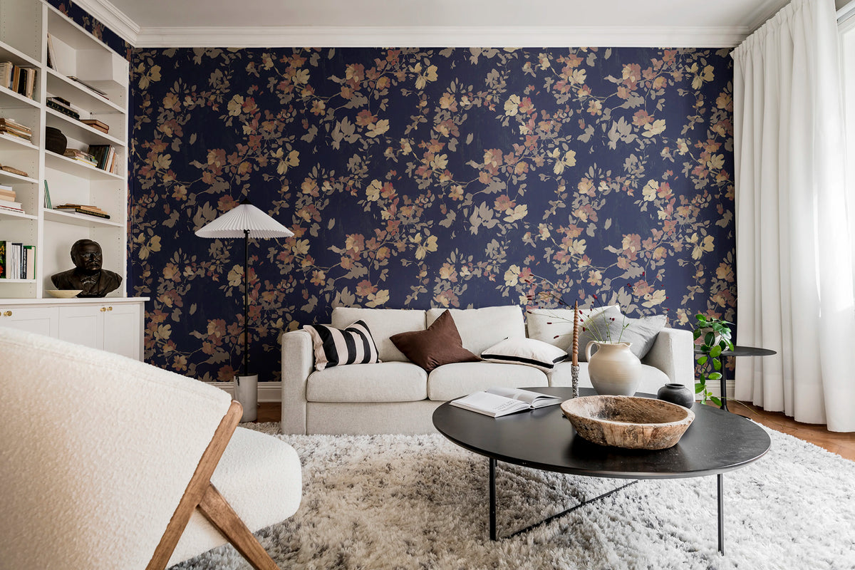 Blooming Garden, Dark Blue Mural Wallpaper - room preview 03