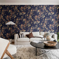 Blooming Garden, Dark Blue Mural Wallpaper - room preview 03