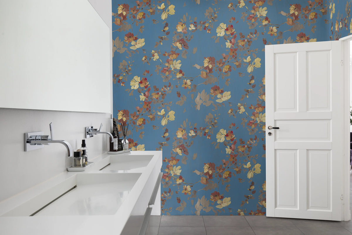 Blooming Garden, Turquoise Mural Wallpaper - room preview 03