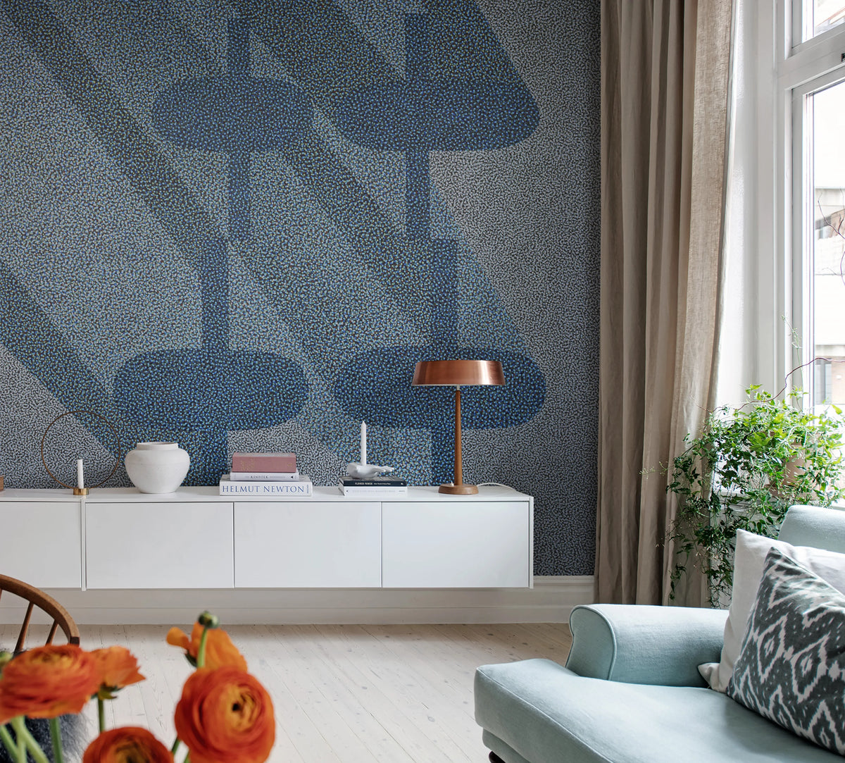 Birdseye, Blue Mural Wallpaper - room preview 03