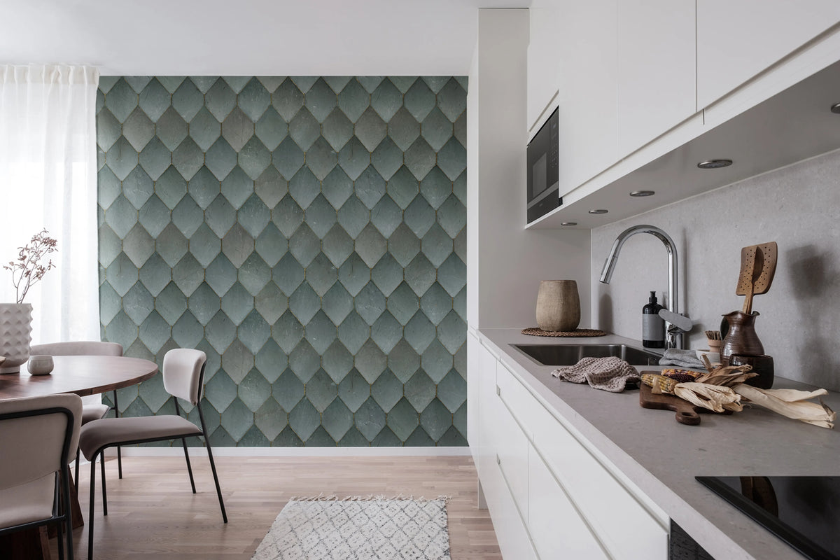 Osaka Tiles, Emerald Mural Wallpaper - room preview 03