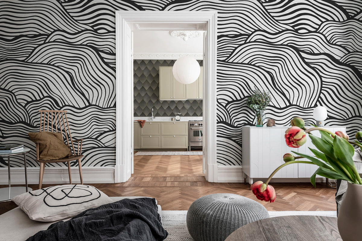 Soft Clouds Graphite Mural Wallpaper - room preview 03