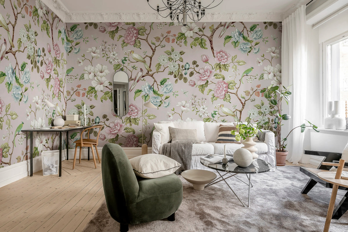 Grandiflora, Soft Pink Mural Wallpaper - room preview 03