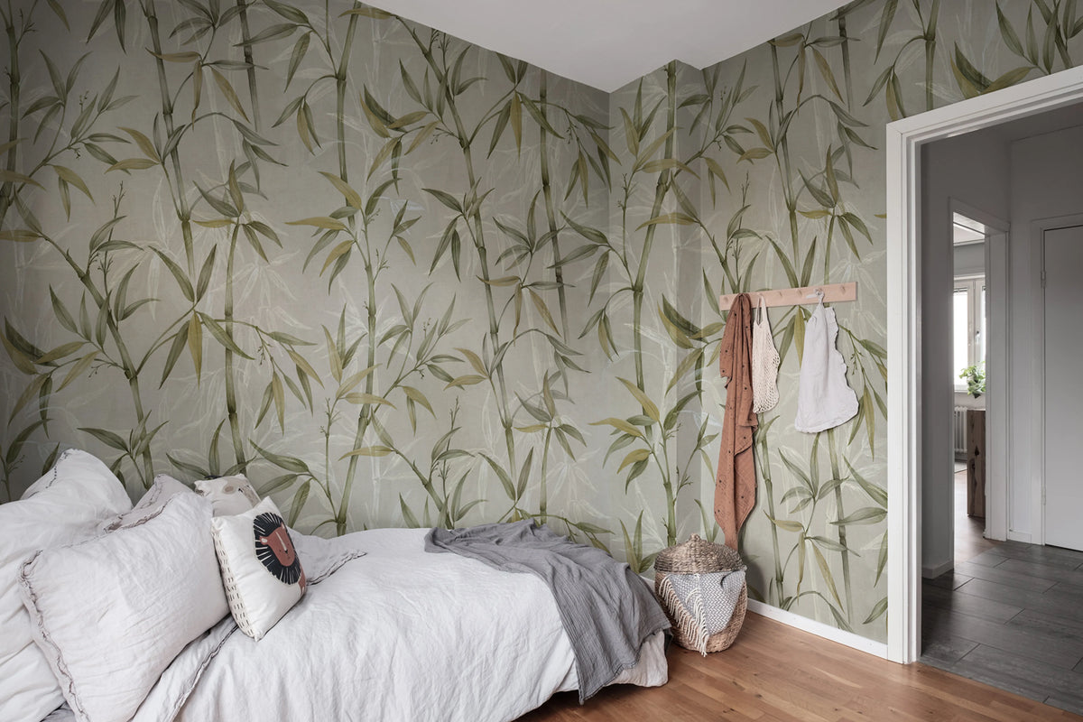 Bamboo Garden Green Mural Wallpaper - room preview 03