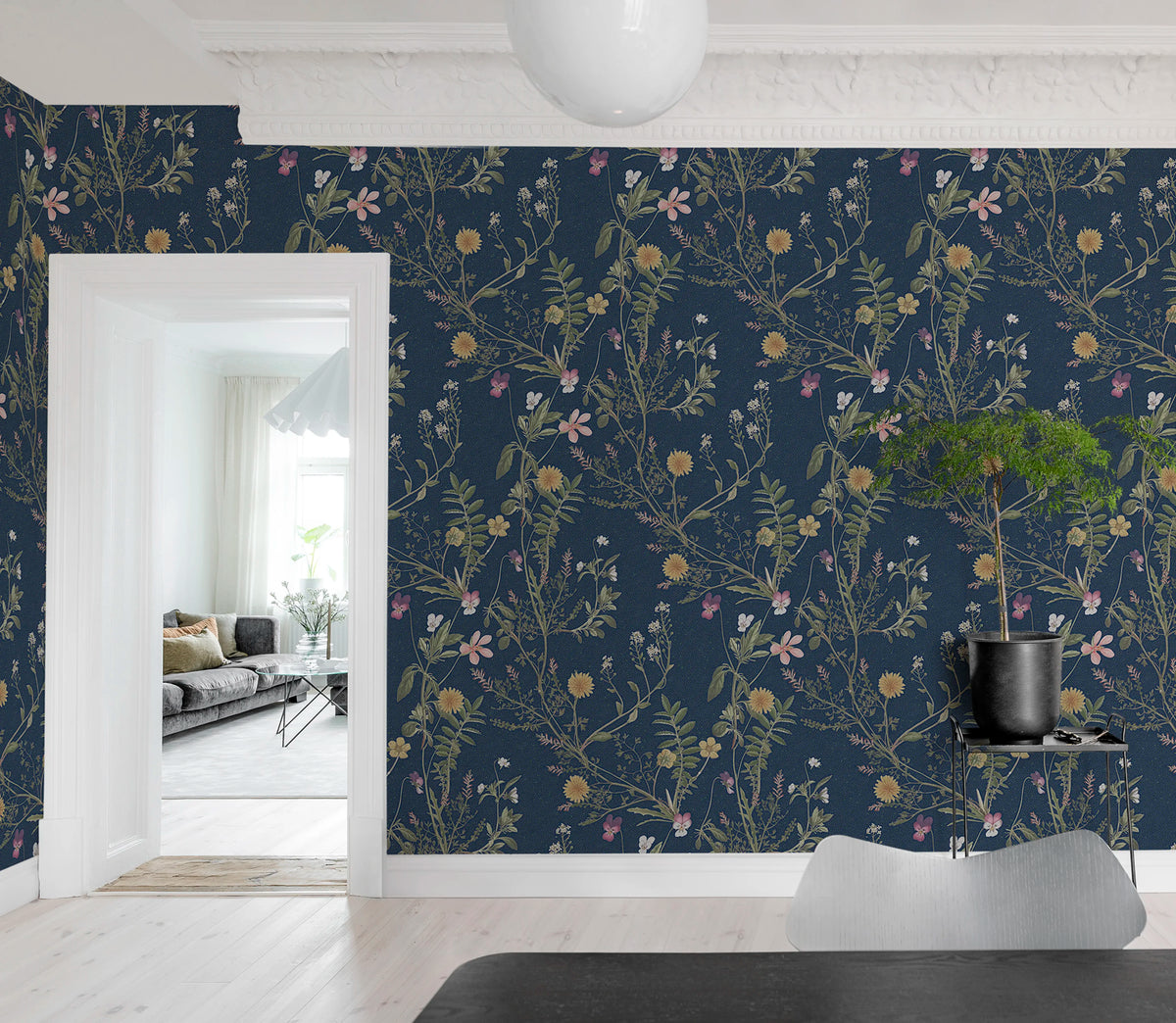 Storm Flowers, Ocean Blue Mural Wallpaper - room preview 03