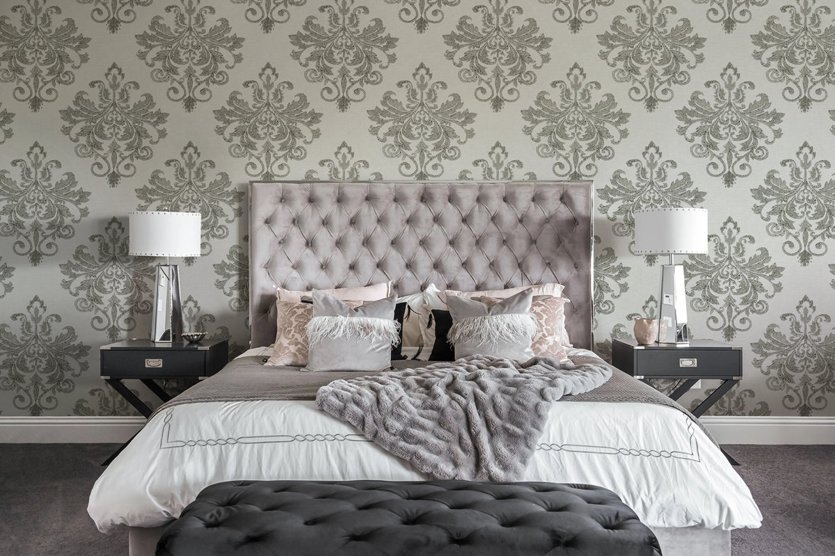 Baroque Pearl, White Mural Wallpaper - room preview 03