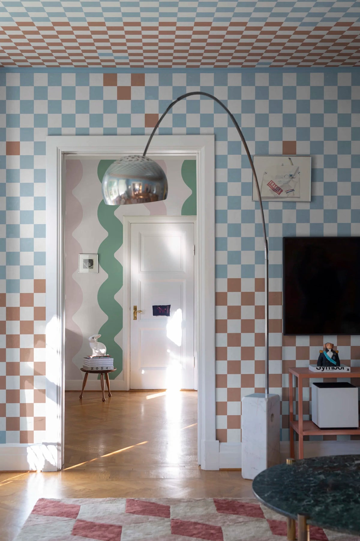 Pixels, Orange & Blue Mural Wallpaper - room preview 03