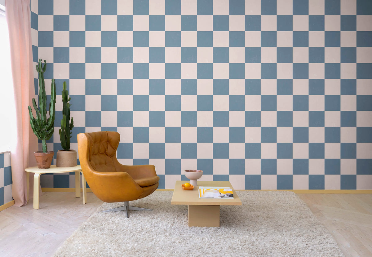 Chess, Blue & Pink Mural Wallpaper - room preview 03