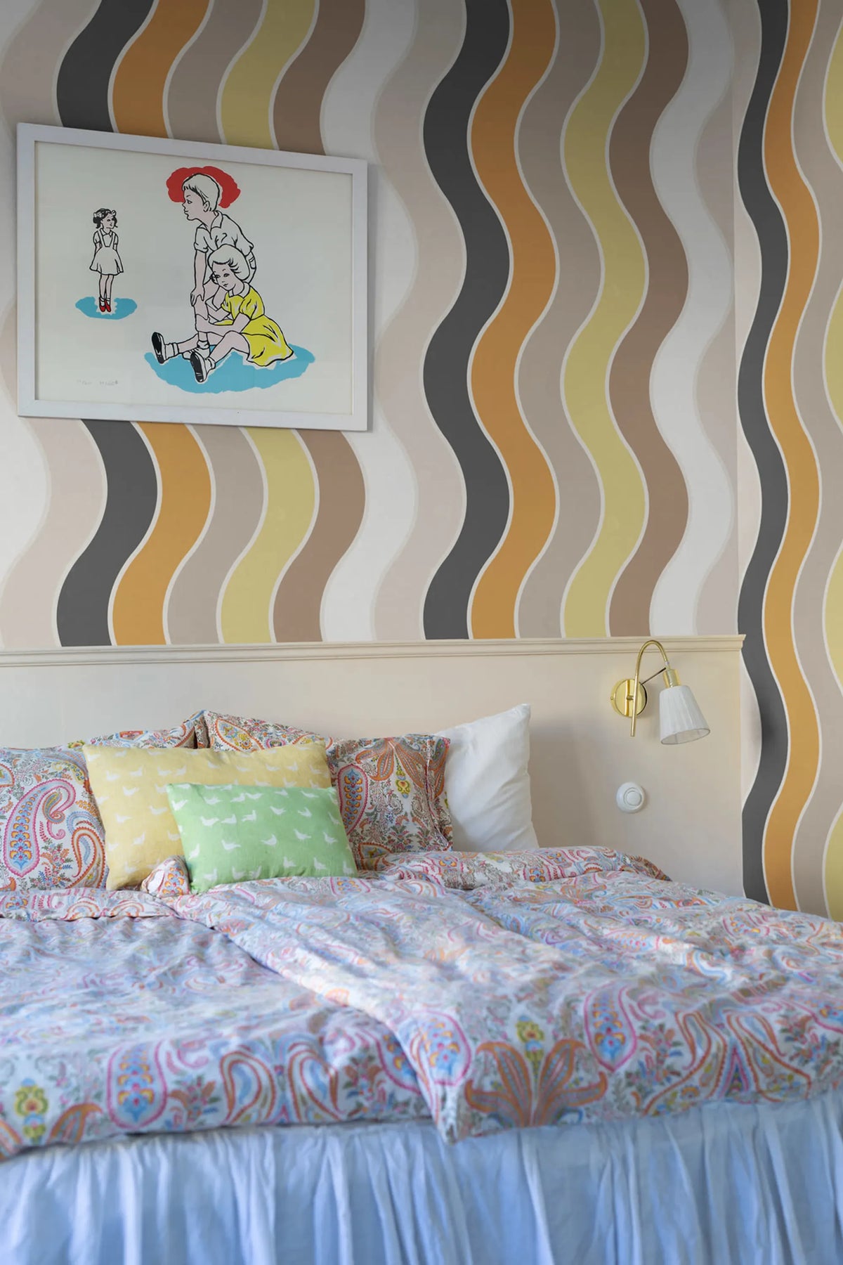 Seventies Waves, Orange Mural Wallpaper - room preview 03