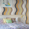 Seventies Waves, Orange Mural Wallpaper - room preview 03