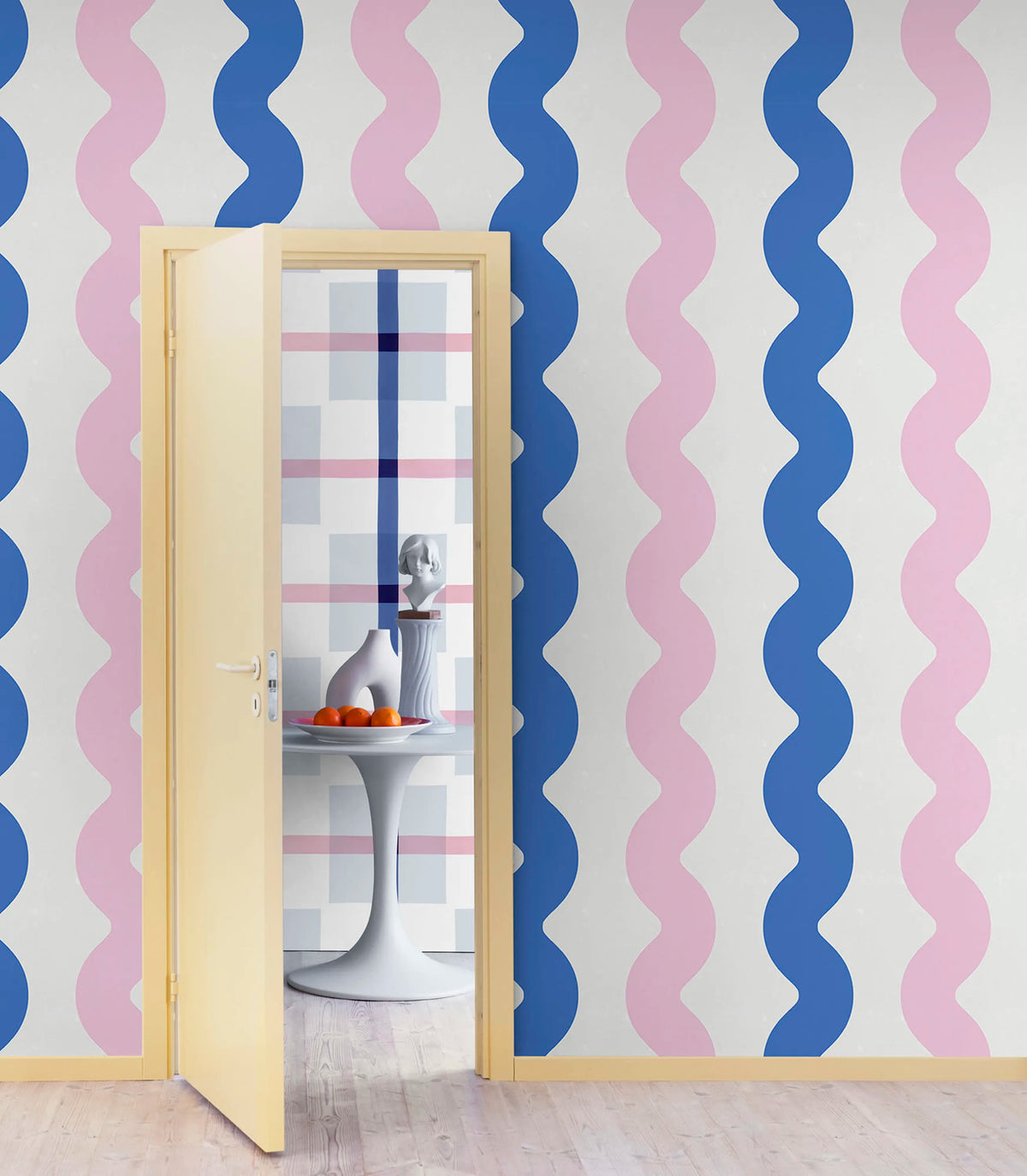 Wobbly Blue & Pink Mural Wallpaper - room preview 03