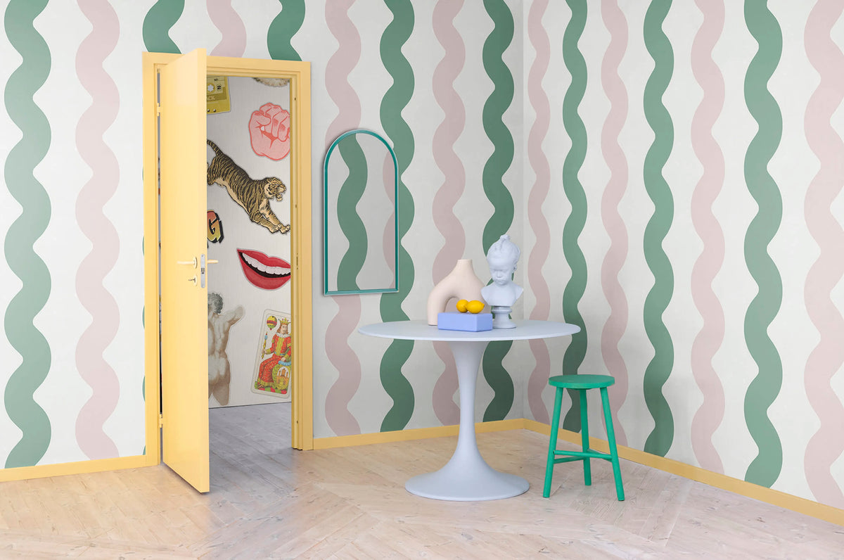 Wobbly Green & Pink Mural Wallpaper - room preview 03