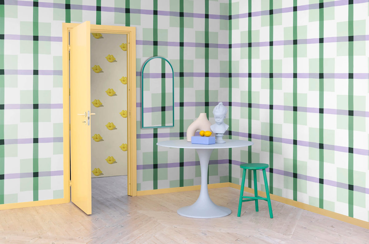 Outside The Box Green & Lilac Mural Wallpaper - room preview 03