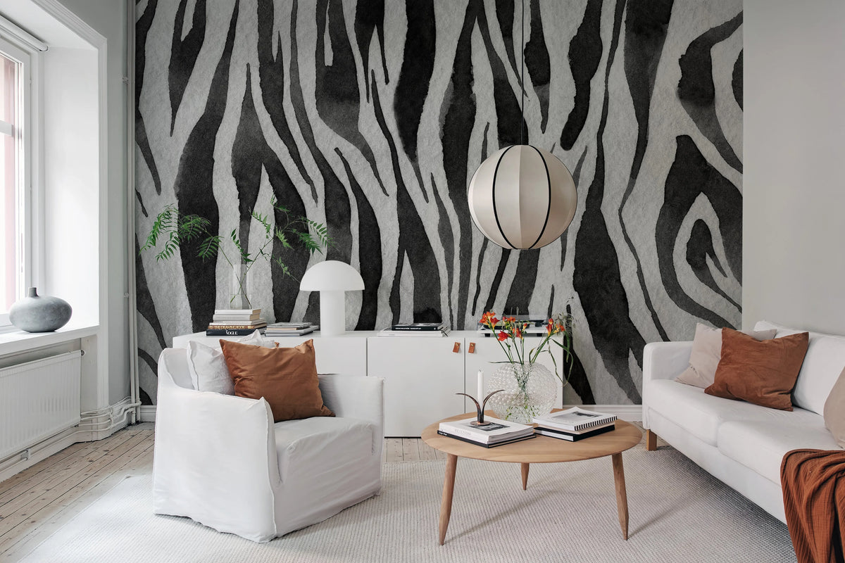 Zebra Stripes, Graphite Mural Wallpaper - room preview 03