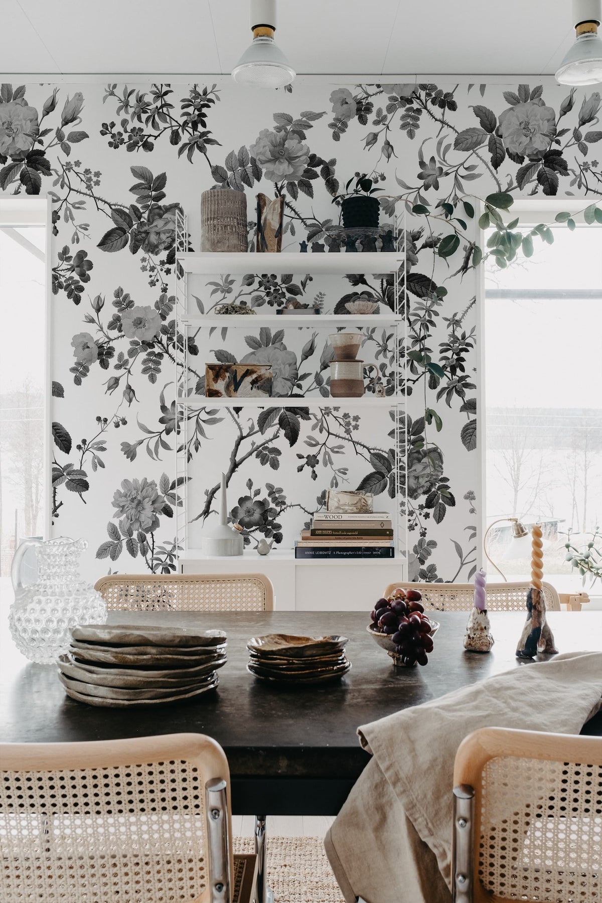 Thorn Rose, Graphite Mural Wallpaper - room preview 03