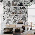 Thorn Rose, Graphite Mural Wallpaper - room preview 03