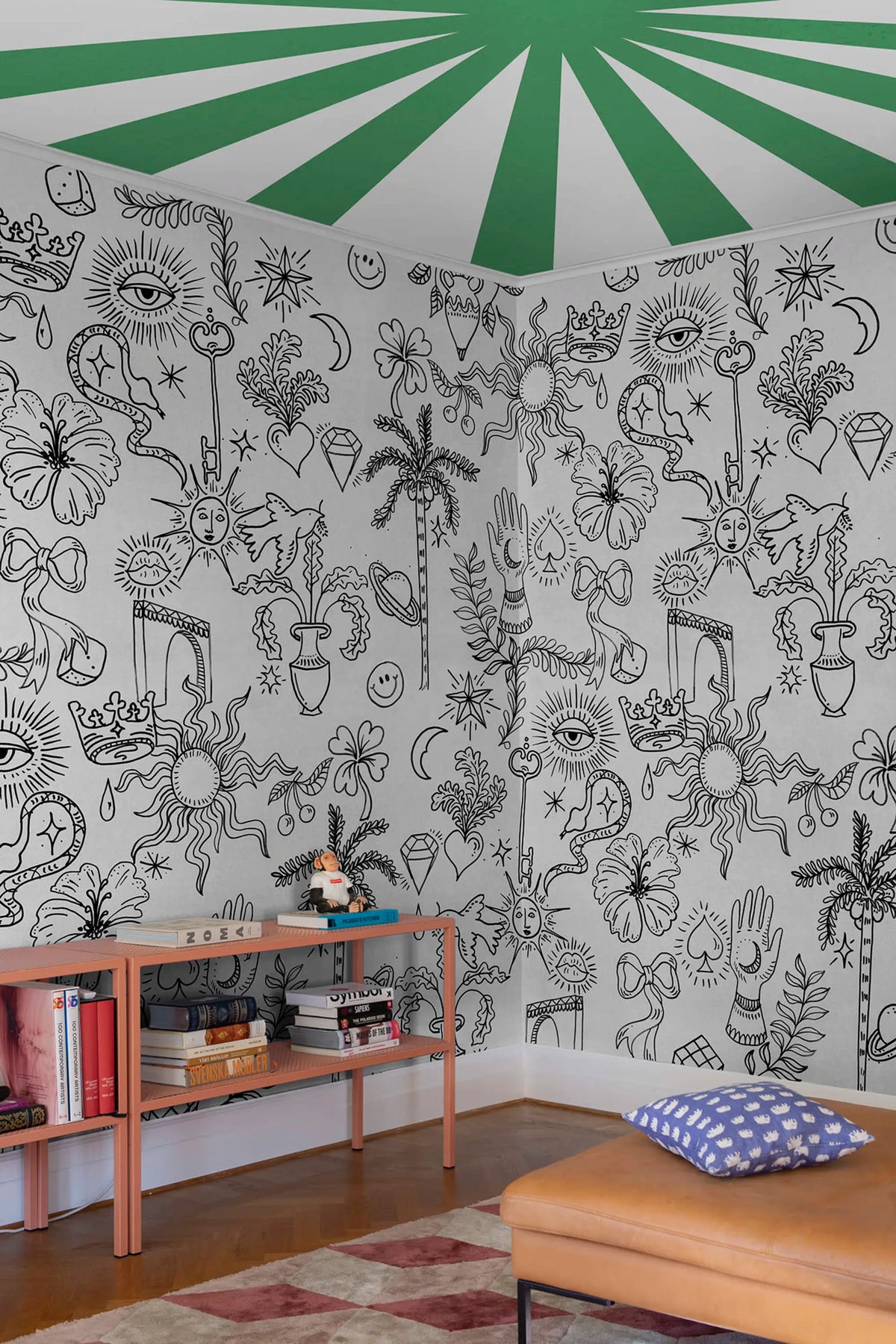 Doodle, White Mural Wallpaper - room preview 03