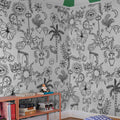 Doodle, White Mural Wallpaper - room preview 03