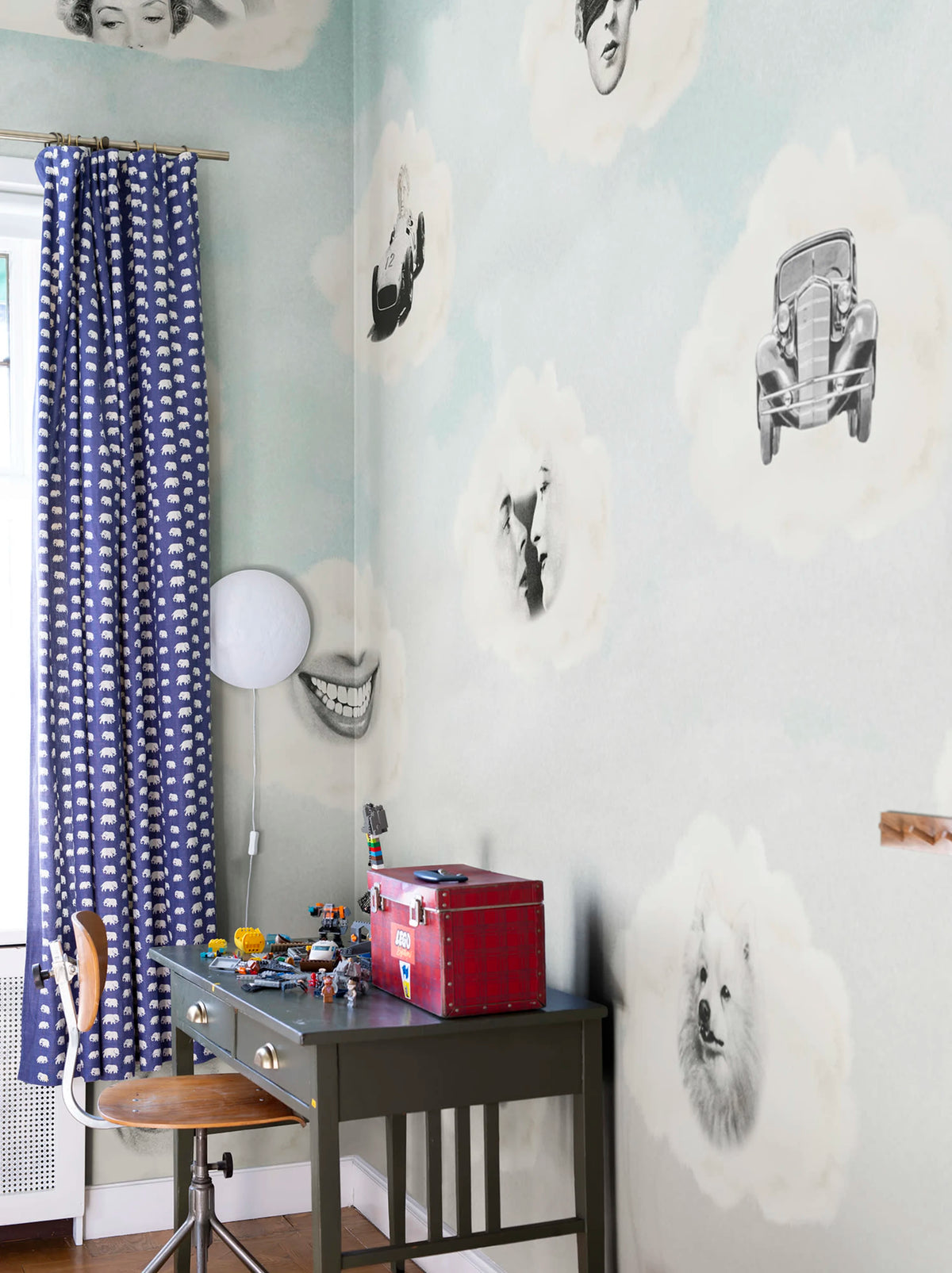Retro Clouds, Blue Mural Wallpaper - room preview 03