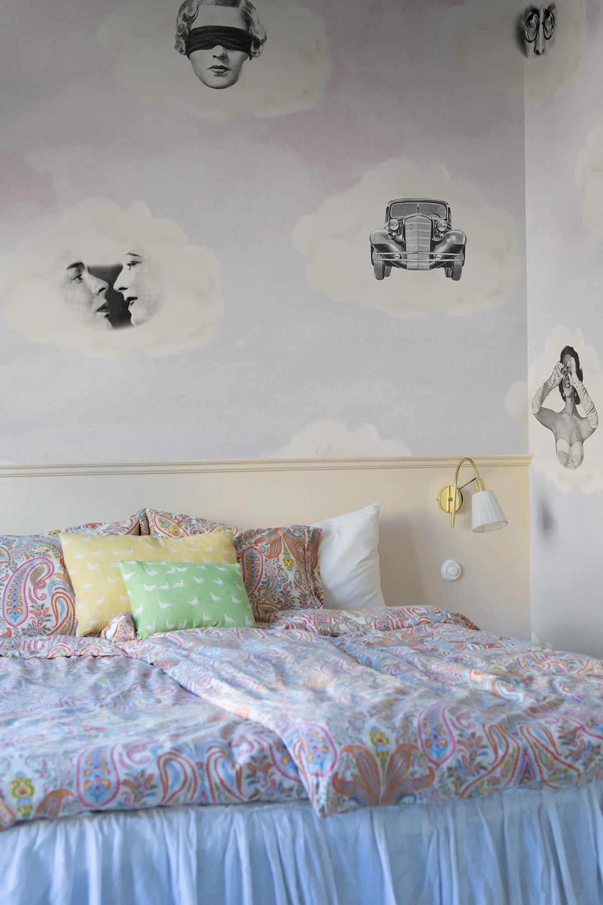 Retro Clouds, Pink Mural Wallpaper - room preview 03