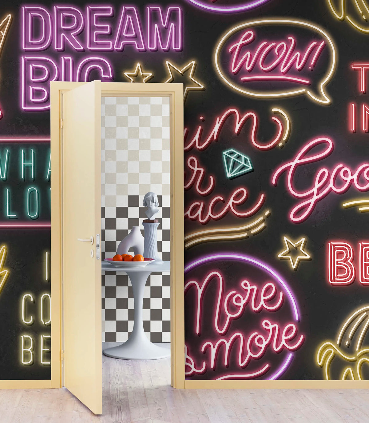 Neon Vibes, Black Mural Wallpaper - room preview 03