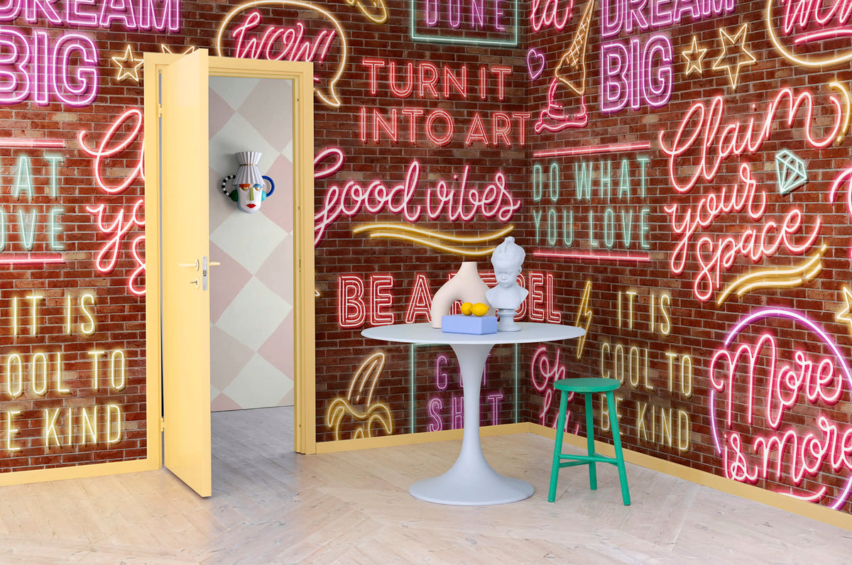 Neon Vibes, Brickwall Mural Wallpaper - room preview 03