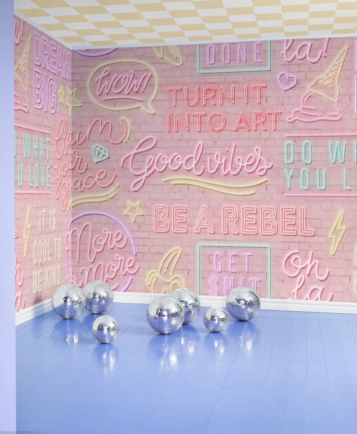 Neon Vibes, Pink Bricks Mural Wallpaper - room preview 03