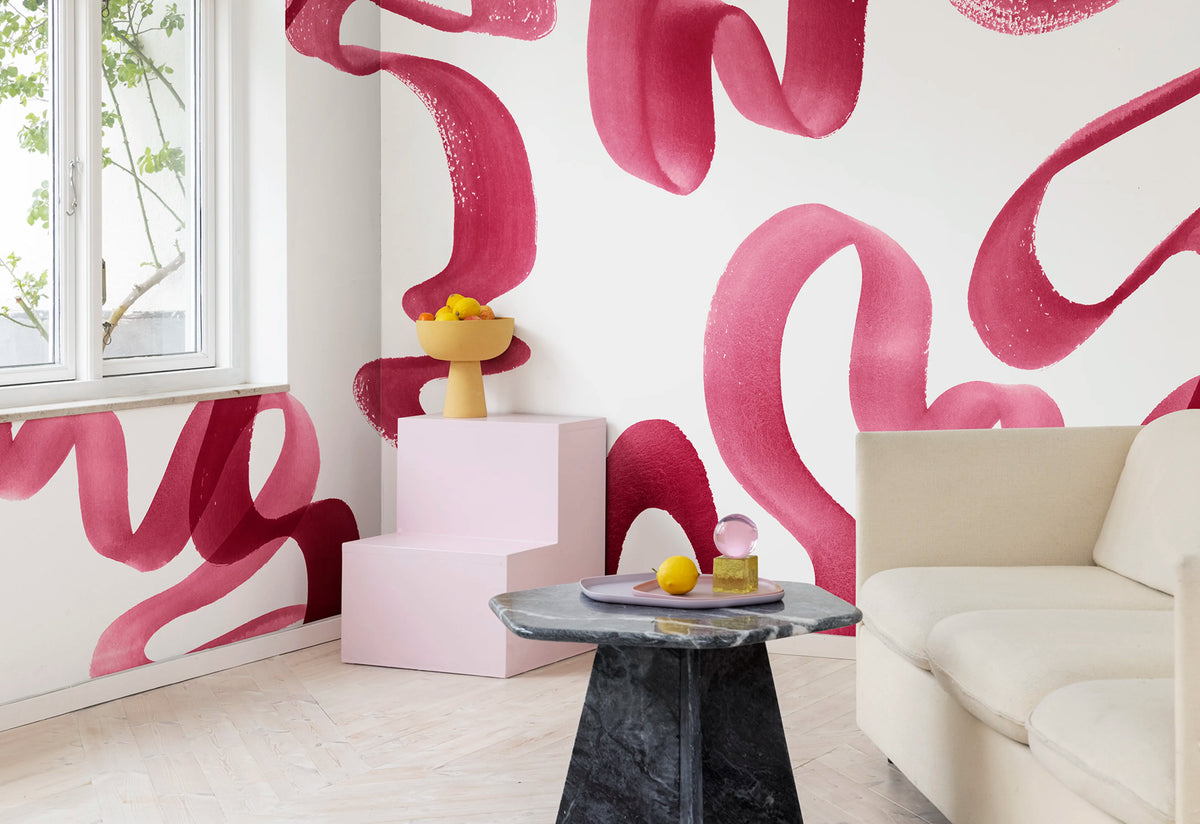 Waves, Magenta Mural Wallpaper - room preview 03