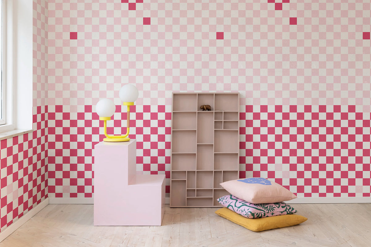 Pixels, Magenta Mural Wallpaper - room preview 03