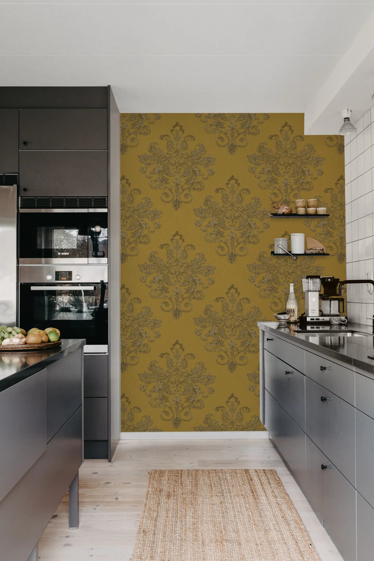 Baroque Pearl, Yellow Mural Wallpaper - room preview 03