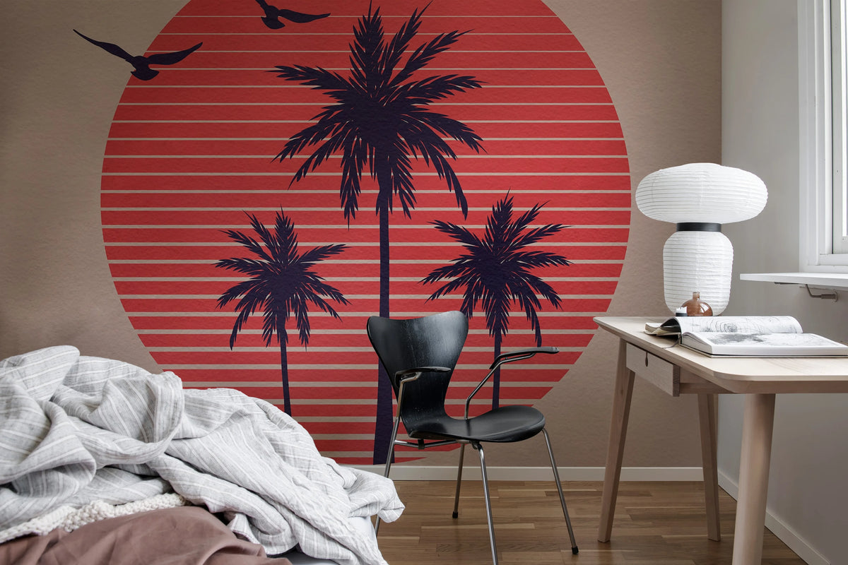 Palms, Soft Pink Mural Wallpaper - room preview 03