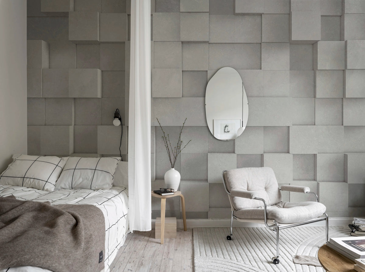 3D Boxes, Gray Mural Wallpaper - room preview 03