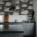 Whooper Swan, Black Mural Wallpaper - room preview 03