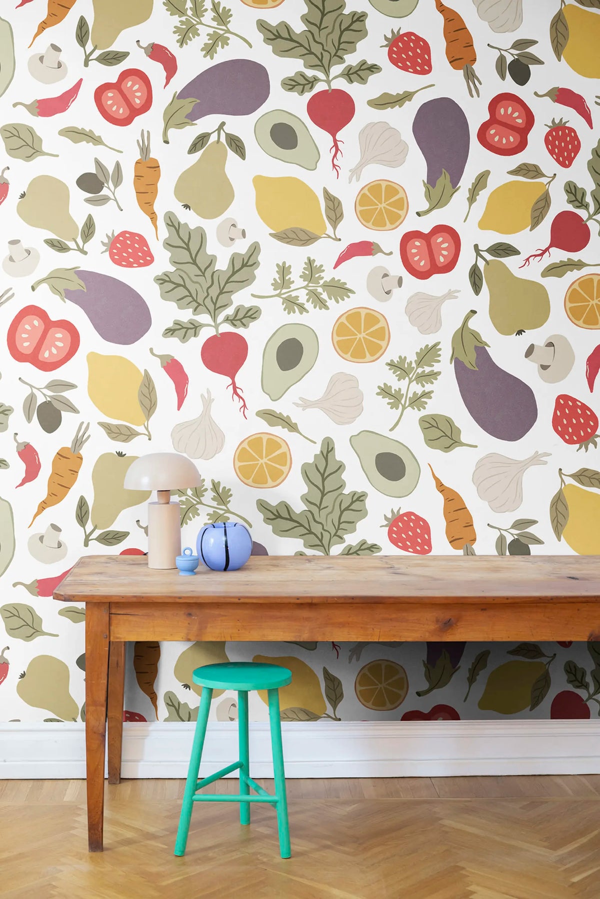 Eat Your Greens, White Mural Wallpaper - room preview 03