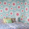 Dashing Daisies, Turquoise Mural Wallpaper - room preview 03