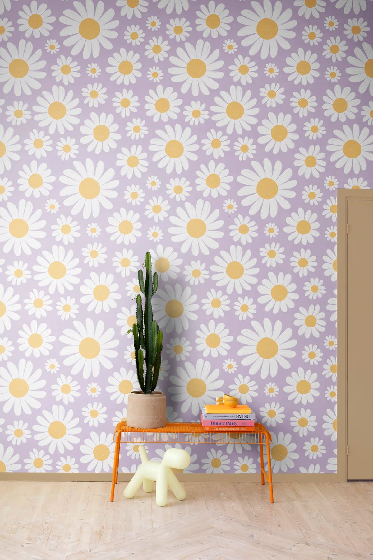 Dashing Daisies, Lilac Mural Wallpaper - room preview 03