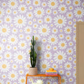 Dashing Daisies, Lilac Mural Wallpaper - room preview 03