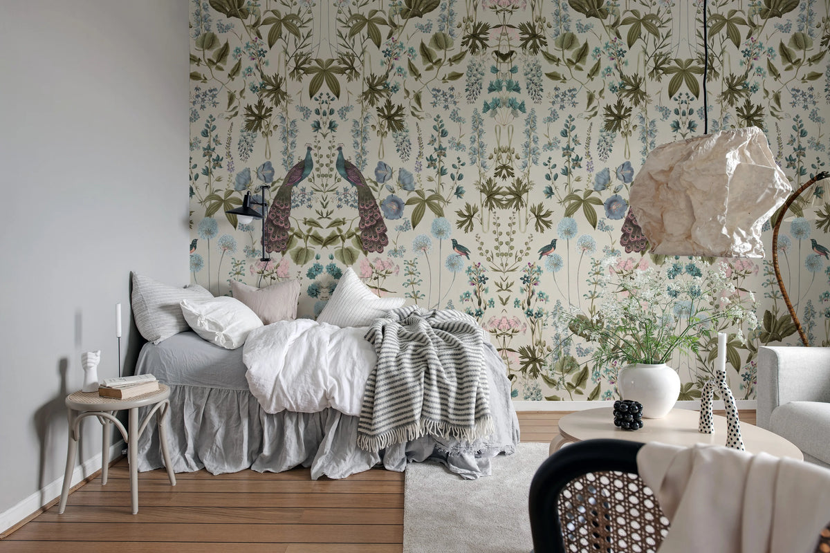 Peacock Garden, Beige Mural Wallpaper - room preview 03