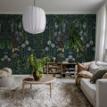 Peacock Garden, Black Mural Wallpaper - room preview 03