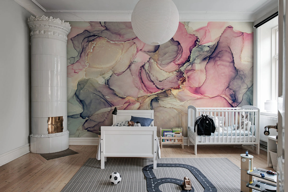 Pink Watercolors Mural Wallpaper - room preview 03
