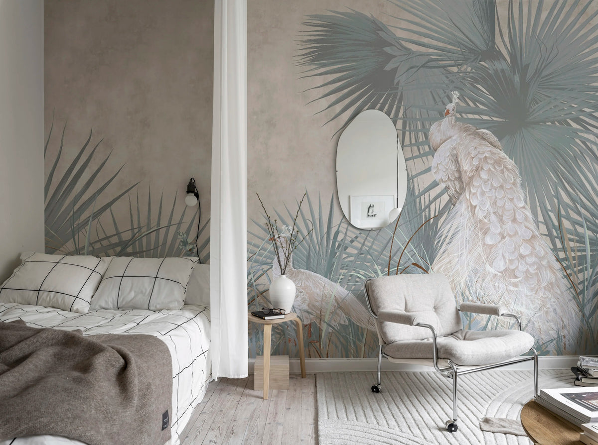 White Peacocks Mural Wallpaper - room preview 03