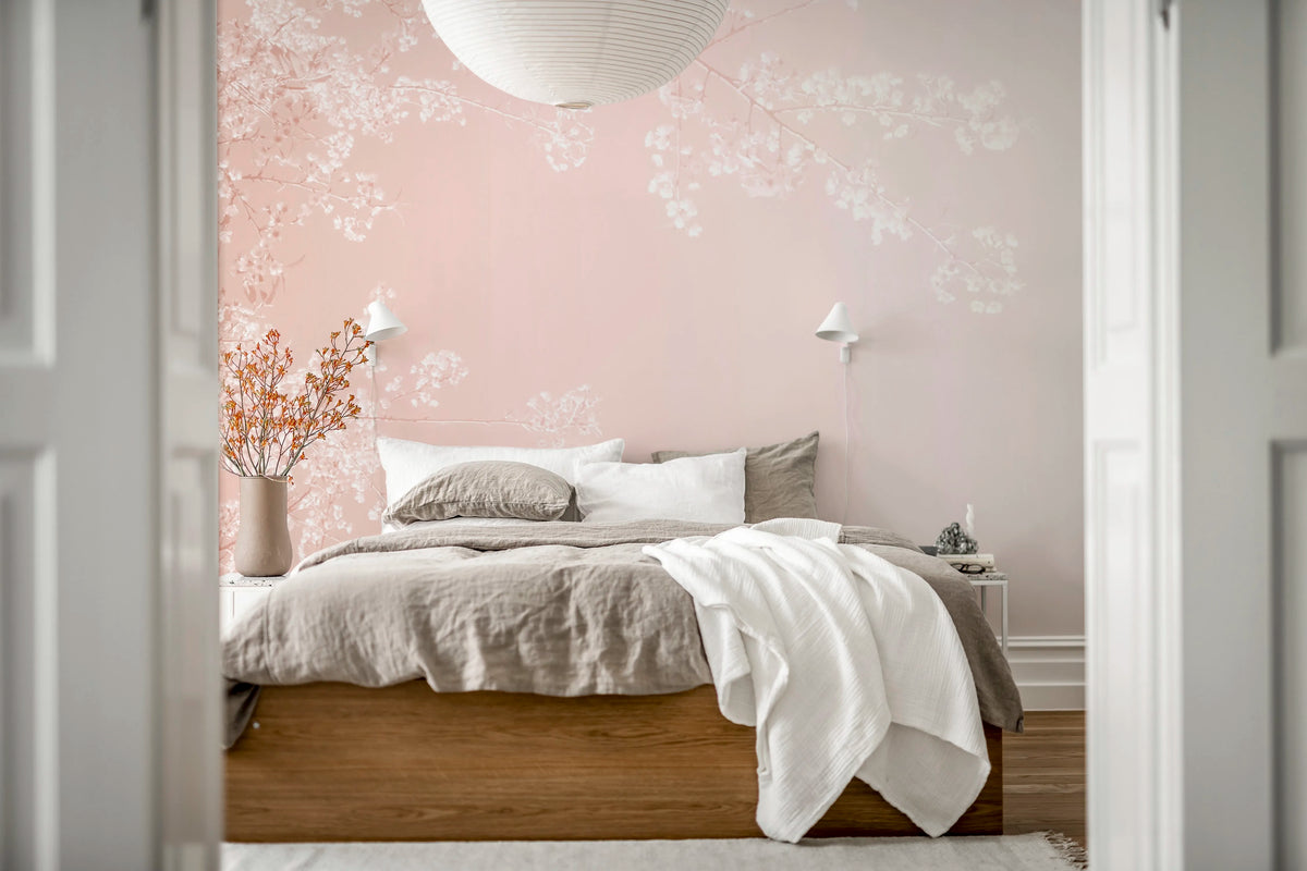 Pink Branches Mural Wallpaper - room preview 03