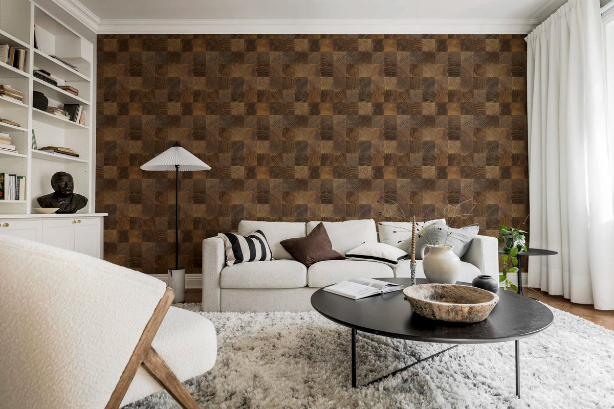 Wood Blocks, Teak Mural Wallpaper - room preview 03