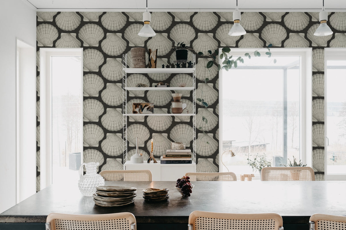 Shells, Graphite Mural Wallpaper - room preview 03